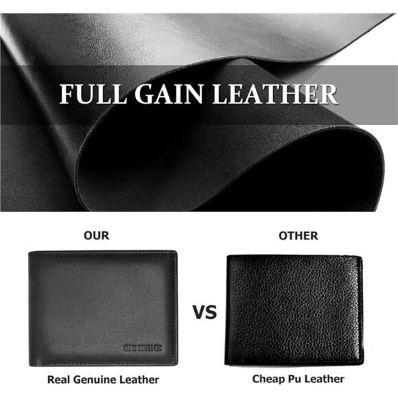 Mens Leather Wallet Bifold RFID Blocking 10 Card Slots 2 ID Windows Gift - Picture 2 of 7